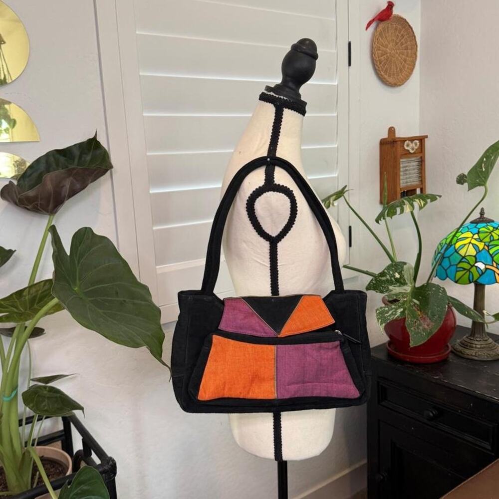 Vintage Artisan Genuine Suede Y2K Geometric Colorblock Shoulder Bag Colombia